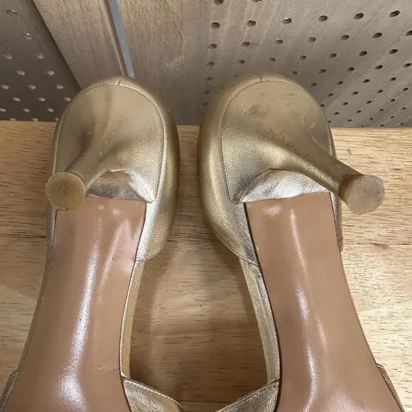 Stuart Weitzman Gold Heels Open toed Pump Sz 9 - Picture 5 of 9